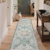 GENIMO 2’6”X6 Runner Rug Non Slip, Machine Washable Hallway Runners, Low Plie & Thin Vintage Rug for Hallway, Kitchen, Laundry, Entryway, Bedroom & Living Room, Dark Gray(Cyan)