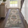 GENIMO 2’6”X6 Runner Rug Non Slip, Machine Washable Hallway Runners, Low Plie & Thin Vintage Rug for Hallway, Kitchen, Laundry, Entryway, Bedroom & Living Room, Dark Gray(Blue Gray)