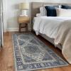 GENIMO 2’6”X6 Runner Rug Non Slip, Machine Washable Hallway Runners, Low Plie & Thin Vintage Rug for Hallway, Kitchen, Laundry, Entryway, Bedroom & Living Room, Dark Gray(Blue)