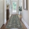 GENIMO 2’6”X6 Runner Rug Non Slip, Machine Washable Hallway Runners, Low Plie & Thin Vintage Rug for Hallway, Kitchen, Laundry, Entryway, Bedroom & Living Room, Dark Gray(Grayish Aqua)