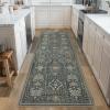 GENIMO 2’6”X6 Runner Rug Non Slip, Machine Washable Hallway Runners, Low Plie & Thin Vintage Rug for Hallway, Kitchen, Laundry, Entryway, Bedroom & Living Room, Dark Gray(Grayish Aqua)