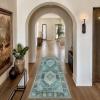 GENIMO 2’6”X6 Runner Rug Non Slip, Machine Washable Hallway Runners, Low Plie & Thin Vintage Rug for Hallway, Kitchen, Laundry, Entryway, Bedroom & Living Room, Dark Gray(Teal Blue)