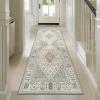 GENIMO 2’6”X6 Runner Rug Non Slip, Machine Washable Hallway Runners, Low Plie & Thin Vintage Rug for Hallway, Kitchen, Laundry, Entryway, Bedroom & Living Room, Dark Gray(Green)