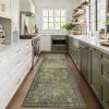GENIMO 2’6”X6 Runner Rug Non Slip, Machine Washable Hallway Runners, Low Plie & Thin Vintage Rug for Hallway, Kitchen, Laundry, Entryway, Bedroom & Living Room, Dark Gray(Vetiver-green)