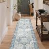 GENIMO 2’6”X6 Runner Rug Non Slip, Machine Washable Hallway Runners, Low Plie & Thin Vintage Rug for Hallway, Kitchen, Laundry, Entryway, Bedroom & Living Room, Dark Gray(Light Blue)