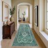 GENIMO 2’6”X6 Runner Rug Non Slip, Machine Washable Hallway Runners, Low Plie & Thin Vintage Rug for Hallway, Kitchen, Laundry, Entryway, Bedroom & Living Room, Dark Gray(Teal)
