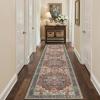 GENIMO 2’6”X6 Runner Rug Non Slip, Machine Washable Hallway Runners, Low Plie & Thin Vintage Rug for Hallway, Kitchen, Laundry, Entryway, Bedroom & Living Room, Dark Gray(Bordeaux)