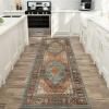 GENIMO 2’6”X6 Runner Rug Non Slip, Machine Washable Hallway Runners, Low Plie & Thin Vintage Rug for Hallway, Kitchen, Laundry, Entryway, Bedroom & Living Room, Dark Gray(Brick Red)