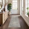 GENIMO 2’6”X6 Runner Rug Non Slip, Machine Washable Hallway Runners, Low Plie & Thin Vintage Rug for Hallway, Kitchen, Laundry, Entryway, Bedroom & Living Room, Dark Gray(Beige/Grey)