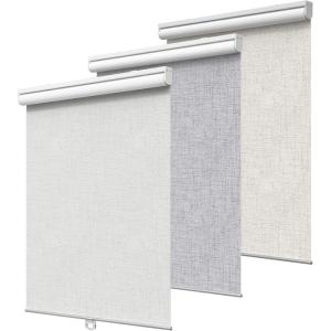 GENIMO 100% Blackout Roller Window Shades, Window Blinds Cordless with Thermal Insulated, UV Protection Fabric, Mini French Door Blinds for Home, Office, Bedroom, Easy to Install, Black, 43″ W X 72″ H(A.linen White | 100% Blackout)