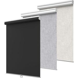 GENIMO 100% Blackout Roller Window Shades, Window Blinds Cordless with Thermal Insulated, UV Protection Fabric, Mini French Door Blinds for Home, Office, Bedroom, Easy to Install, Black, 43″ W X 72″ H(A.black | 100% Blackout)