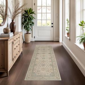 GENIMO 2’6”X6 Runner Rug Non Slip, Machine Washable Hallway Runners, Low Plie & Thin Vintage Rug for Hallway, Kitchen, Laundry, Entryway, Bedroom & Living Room, Dark Gray(Darkgrey)