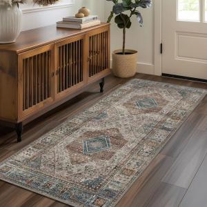 GENIMO 2’6”X6 Runner Rug Non Slip, Machine Washable Hallway Runners, Low Plie & Thin Vintage Rug for Hallway, Kitchen, Laundry, Entryway, Bedroom & Living Room, Dark Gray(Blue Gray)