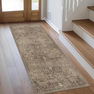 GENIMO 2’6”X6 Runner Rug Non Slip, Machine Washable Hallway Runners, Low Plie & Thin Vintage Rug for Hallway, Kitchen, Laundry, Entryway, Bedroom & Living Room, Dark Gray(Terra Cotta)