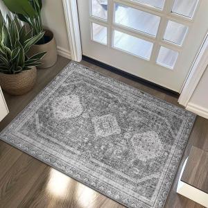 GENIMO 2’6”X6 Runner Rug Non Slip, Machine Washable Hallway Runners, Low Plie & Thin Vintage Rug for Hallway, Kitchen, Laundry, Entryway, Bedroom & Living Room, Dark Gray(Grey)