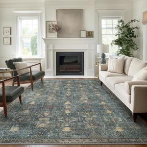 GENIMO 2’6”X6 Runner Rug Non Slip, Machine Washable Hallway Runners, Low Plie & Thin Vintage Rug for Hallway, Kitchen, Laundry, Entryway, Bedroom & Living Room, Dark Gray(Slate Azure)