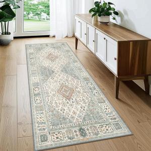 GENIMO 2’6”X6 Runner Rug Non Slip, Machine Washable Hallway Runners, Low Plie & Thin Vintage Rug for Hallway, Kitchen, Laundry, Entryway, Bedroom & Living Room, Dark Gray(Green)