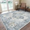 GENIMO 2×10 Runner Rugs for Hallway, Machine Washable Non Slip Vintage Rugs, Low Pile Lightweight Soft Print Rug for enrtyway, Corridor, Home Office, Kitchen, Charcoal Gray(Blue&gold)