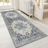 GENIMO 2×10 Runner Rugs for Hallway, Machine Washable Non Slip Vintage Rugs, Low Pile Lightweight Soft Print Rug for enrtyway, Corridor, Home Office, Kitchen, Charcoal Gray(Center Blue)