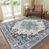 GENIMO 2×10 Runner Rugs for Hallway, Machine Washable Non Slip Vintage Rugs, Low Pile Lightweight Soft Print Rug for enrtyway, Corridor, Home Office, Kitchen, Charcoal Gray(Center Blue)