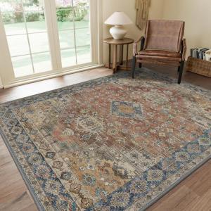 GENIMO 2×10 Runner Rugs for Hallway, Machine Washable Non Slip Vintage Rugs, Low Pile Lightweight Soft Print Rug for enrtyway, Corridor, Home Office, Kitchen, Charcoal Gray(Antique Red)