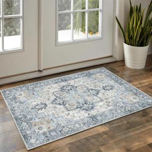 GENIMO 2×10 Runner Rugs for Hallway, Machine Washable Non Slip Vintage Rugs, Low Pile Lightweight Soft Print Rug for enrtyway, Corridor, Home Office, Kitchen, Charcoal Gray(Blue&gold)