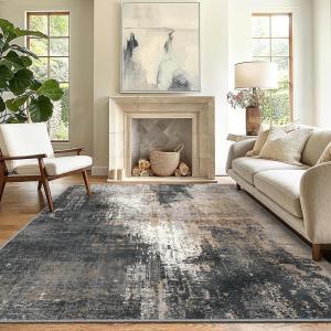 GENIMO 2×10 Runner Rugs for Hallway, Machine Washable Non Slip Vintage Rugs, Low Pile Lightweight Soft Print Rug for enrtyway, Corridor, Home Office, Kitchen, Charcoal Gray(Black Brown)
