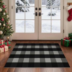 GENIMO 2×10 Runner Rugs for Hallway, Machine Washable Non Slip Vintage Rugs, Low Pile Lightweight Soft Print Rug for enrtyway, Corridor, Home Office, Kitchen, Charcoal Gray(Black & White Plaid)