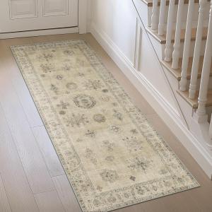 GENIMO 2×10 Runner Rugs for Hallway, Machine Washable Non Slip Vintage Rugs, Low Pile Lightweight Soft Print Rug for enrtyway, Corridor, Home Office, Kitchen, Charcoal Gray(Sage)