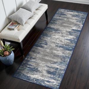 GENIMO 2×10 Runner Rugs for Hallway, Machine Washable Non Slip Vintage Rugs, Low Pile Lightweight Soft Print Rug for enrtyway, Corridor, Home Office, Kitchen, Charcoal Gray(Blue Ivory)