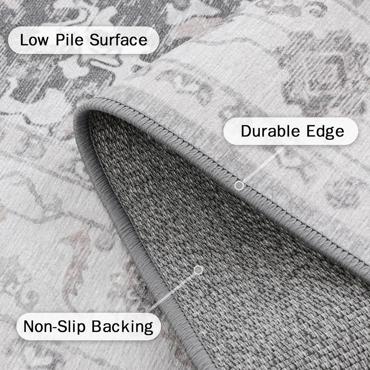 imageGENIMO 5x7 Area Rugs for Living Room Machine Washable Rug Non Slip Indoor Vintage Rug Low Pile Lightweight Chenille Print Carpet for Bedroom Dining Room Home Office Gray
