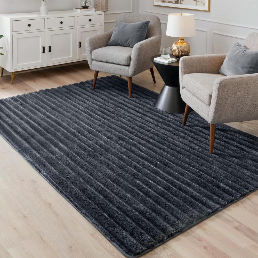 imageGENIMO Checkered Rug 8x10 Area Rugs for Kids Bedroom Soft Shag Rug Fluffy Fuzzy Carpet Plush Rugs for Living Room Nursery Playroom Dorm Modern Home Decor Aesthetic Green and WhitePure Grey