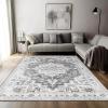 GENIMO 5×7 Area Rugs for Living Room, Machine Washable Rug, Non Slip Indoor Vintage Rug, Low Pile Lightweight Chenille Print Carpet for Bedroom Dining Room Home Office, Gray