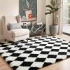 GENIMO Checkered Rug 8×10 Area Rugs for Kids Bedroom Soft Shag Rug Fluffy Fuzzy Carpet Plush Rugs for Living Room Nursery Playroom Dorm Modern Home Decor Aesthetic, Green and White(Black White)