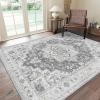 GENIMO 5×7 Area Rugs for Living Room, Machine Washable Rug, Non Slip Indoor Vintage Rug, Low Pile Lightweight Chenille Print Carpet for Bedroom Dining Room Home Office, Gray