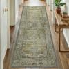 GENIMO Runner Rug 2×12 Non Slip Machine Washable Vintage Hallway Runner Rugs, Low Pile Lightweight Mat for Living Room, Entryway, Bedroom, Kitchen and Corridor, Distressed Sage