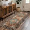 GENIMO 2×6 Runner Rugs for Hallway, Machine Washable Non Slip Vintage Rugs, Low Pile Lightweight Soft Print Rug for enrtyway, Corridor, Home Office, Kitchen, Vintage Brown/Blue