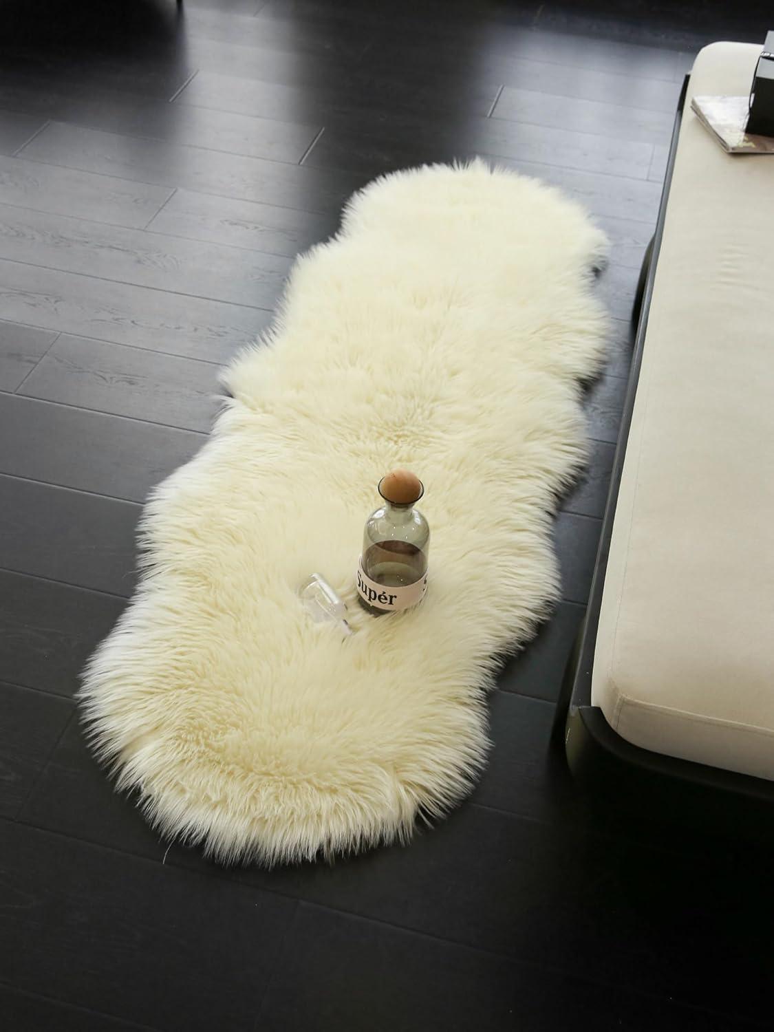 imageGENIMO 2x6 Fluffy Faux Fur Rug Runner Ultra Soft Shaggy Sheepskin Rug High Pile Suede Backed Plush Area Rugs for Bedroom Living Room Indoor Floor Chair Cover Sofa Cream