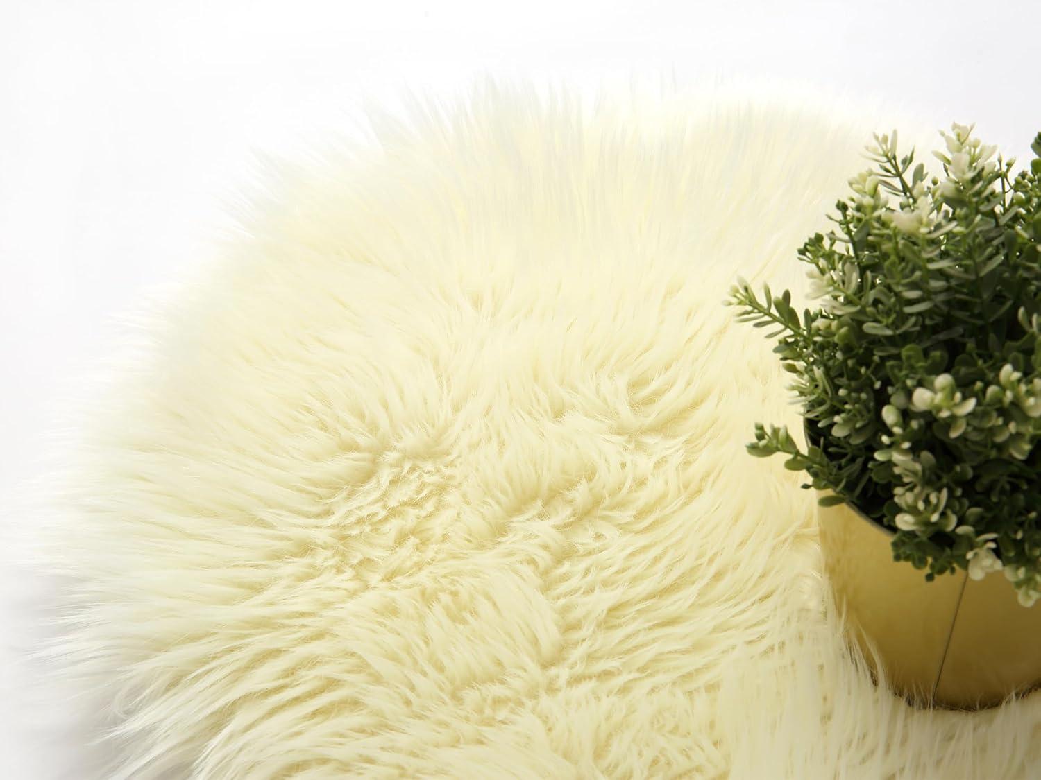imageGENIMO 2x6 Fluffy Faux Fur Rug Runner Ultra Soft Shaggy Sheepskin Rug High Pile Suede Backed Plush Area Rugs for Bedroom Living Room Indoor Floor Chair Cover Sofa Cream