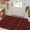 GENIMO Christmas Door Mat 28X44 Inch Buffalo Plaid Christmas Decor Rug Outdoor Geometric Checked Rugs, Washable Carpet for Front Porch, Kitchen, Farmhouse, Entryway Low Pile Doormat Black and Red
