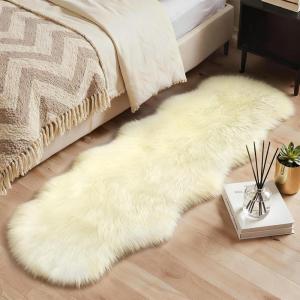 GENIMO 2×6 Fluffy Faux Fur Rug Runner, Ultra Soft Shaggy Sheepskin Rug, High Pile Suede Backed Plush Area Rugs for Bedroom Living Room Indoor Floor Chair Cover Sofa, Cream
