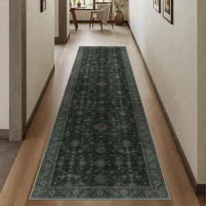 GENIMO Area Rugs for Living Room Machine Washable, 8×10 Non Slip Boho Vintage Lightweight Washable Rugs, Thin Floral Rugs for Bedroom Dining Room Office, Moss Taupe(Boho Gray Green)