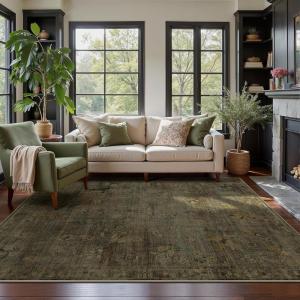 GENIMO Area Rugs for Living Room Machine Washable, 8×10 Non Slip Boho Vintage Lightweight Washable Rugs, Thin Floral Rugs for Bedroom Dining Room Office, Moss Taupe(Moss Taupe)