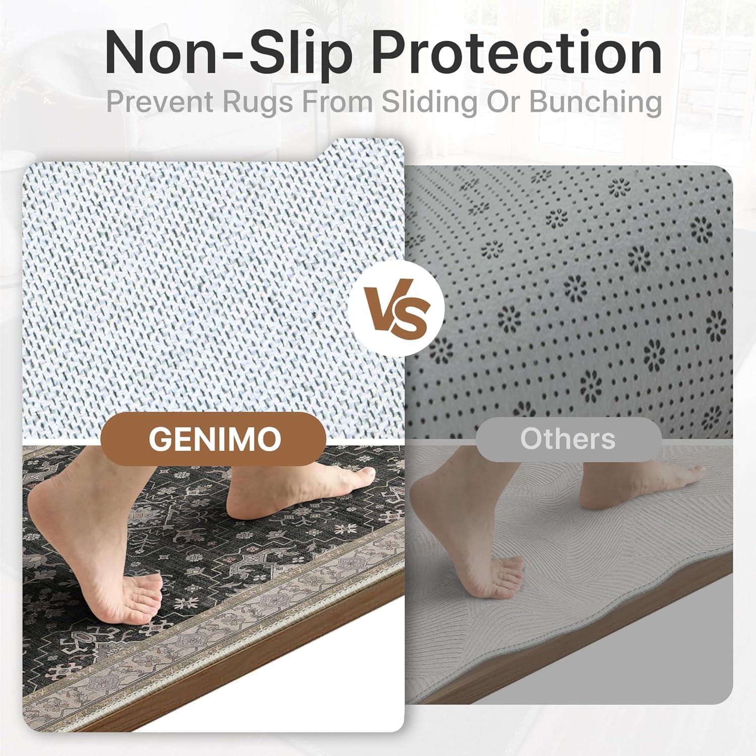 imageGENIMO 8x10 Area Rugs for Living RoomMachine Washable NonSlip Vintage Rug Low Pile Lightweight Carpet for Bedroom Dining Room Home Office Stain ampamp Fade ResistantBlackBlack