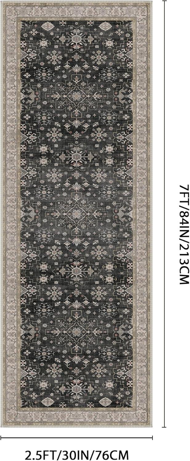 imageGENIMO 8x10 Area Rugs for Living RoomMachine Washable NonSlip Vintage Rug Low Pile Lightweight Carpet for Bedroom Dining Room Home Office Stain ampamp Fade ResistantBlackBlack