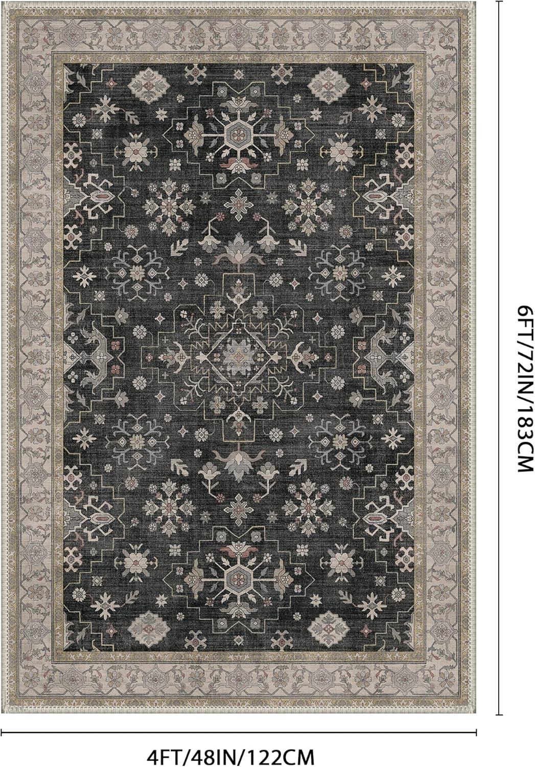 imageGENIMO 8x10 Area Rugs for Living RoomMachine Washable NonSlip Vintage Rug Low Pile Lightweight Carpet for Bedroom Dining Room Home Office Stain ampamp Fade ResistantBlackBlack