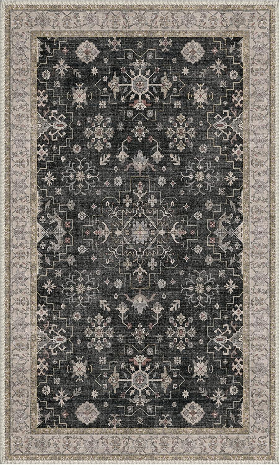 imageGENIMO 8x10 Area Rugs for Living RoomMachine Washable NonSlip Vintage Rug Low Pile Lightweight Carpet for Bedroom Dining Room Home Office Stain ampamp Fade ResistantBlackBlack