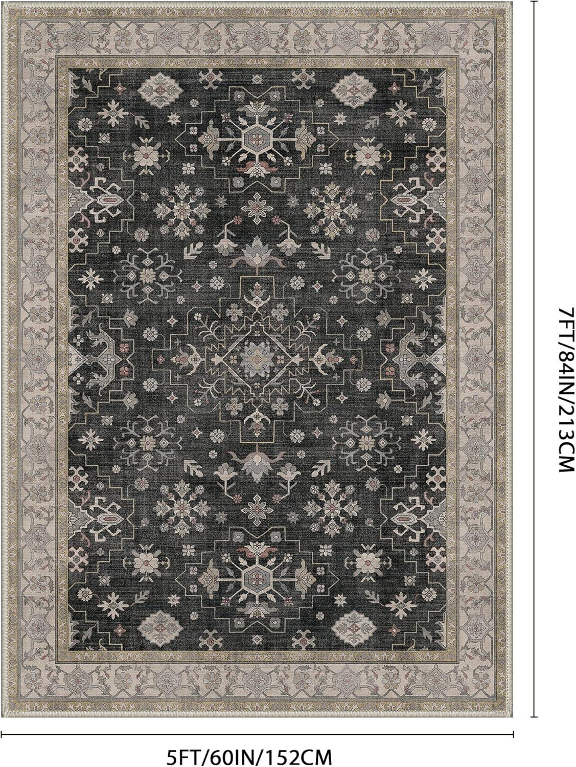 imageGENIMO 8x10 Area Rugs for Living RoomMachine Washable NonSlip Vintage Rug Low Pile Lightweight Carpet for Bedroom Dining Room Home Office Stain ampamp Fade ResistantBlackBlack