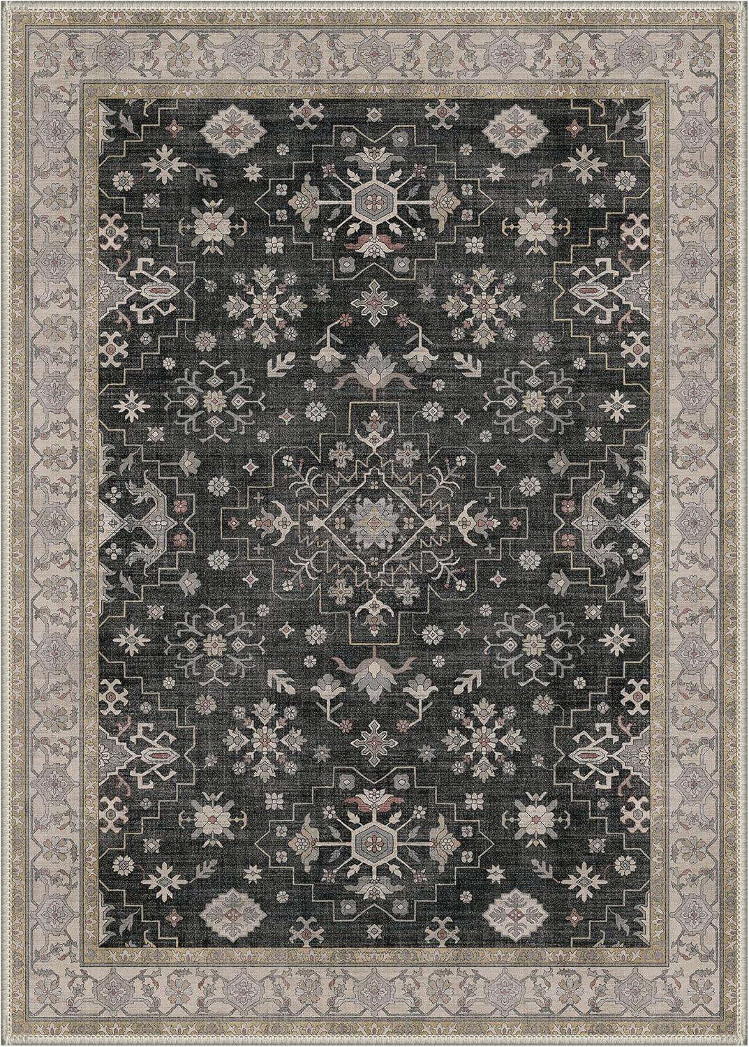 imageGENIMO 8x10 Area Rugs for Living RoomMachine Washable NonSlip Vintage Rug Low Pile Lightweight Carpet for Bedroom Dining Room Home Office Stain ampamp Fade ResistantBlackBlack