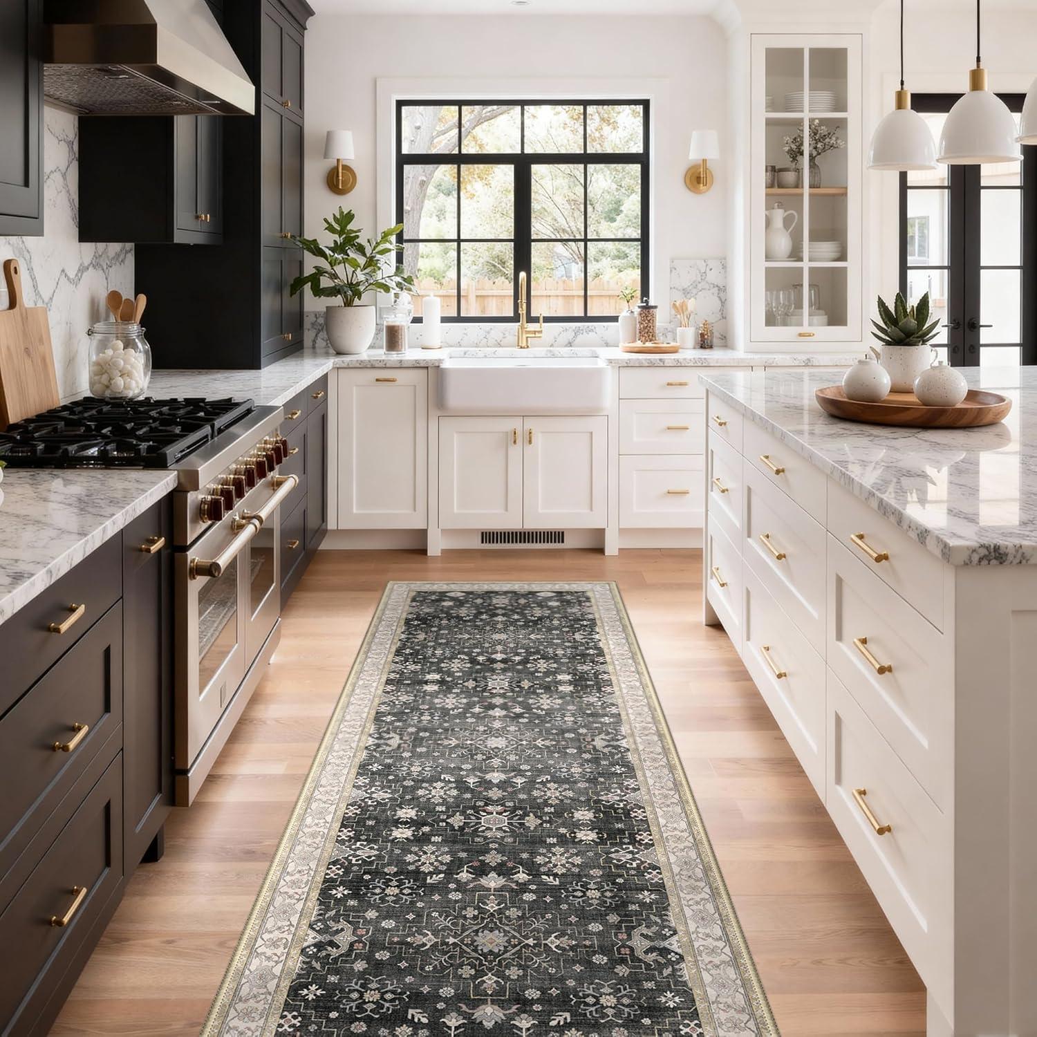 imageGENIMO 8x10 Area Rugs for Living RoomMachine Washable NonSlip Vintage Rug Low Pile Lightweight Carpet for Bedroom Dining Room Home Office Stain ampamp Fade ResistantBlackBlack